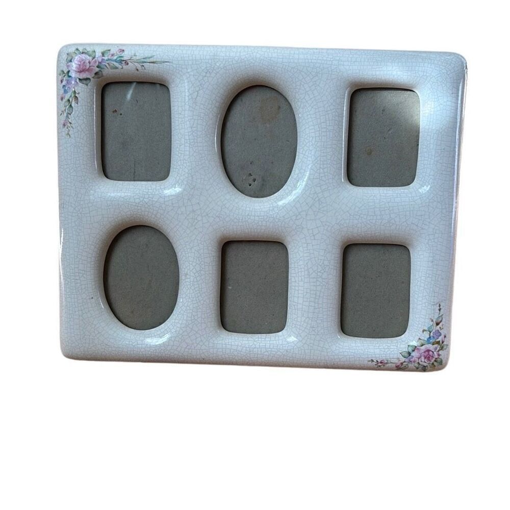 Vintage Porcelain Mini Photo Frame Beautiful Rose On Crackled Porcelain Frame Ba